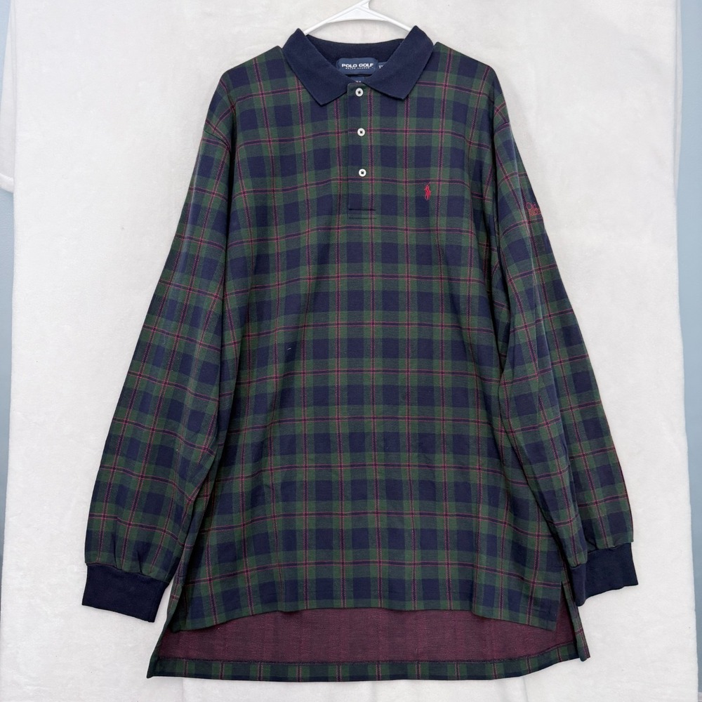 Vintage Polo Golf Ralph Lauren Polo Shirt Mens 2XL Blue Black Watch Plaid Knit